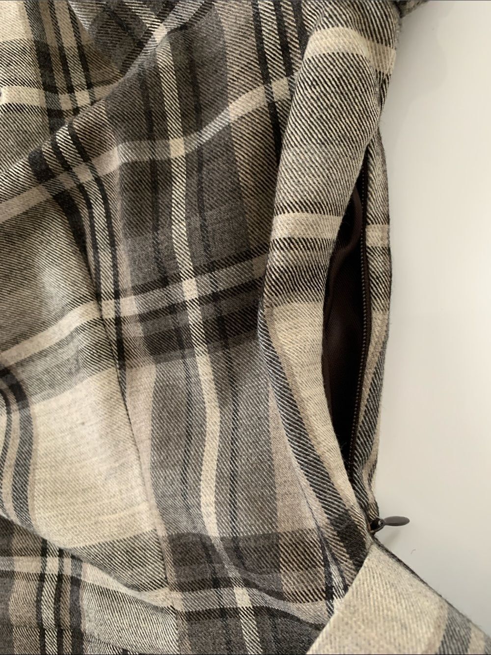Zara Wool Blend Beige and Brown Plaid Belted Pockets Dress Size L - Picture 6 of 8